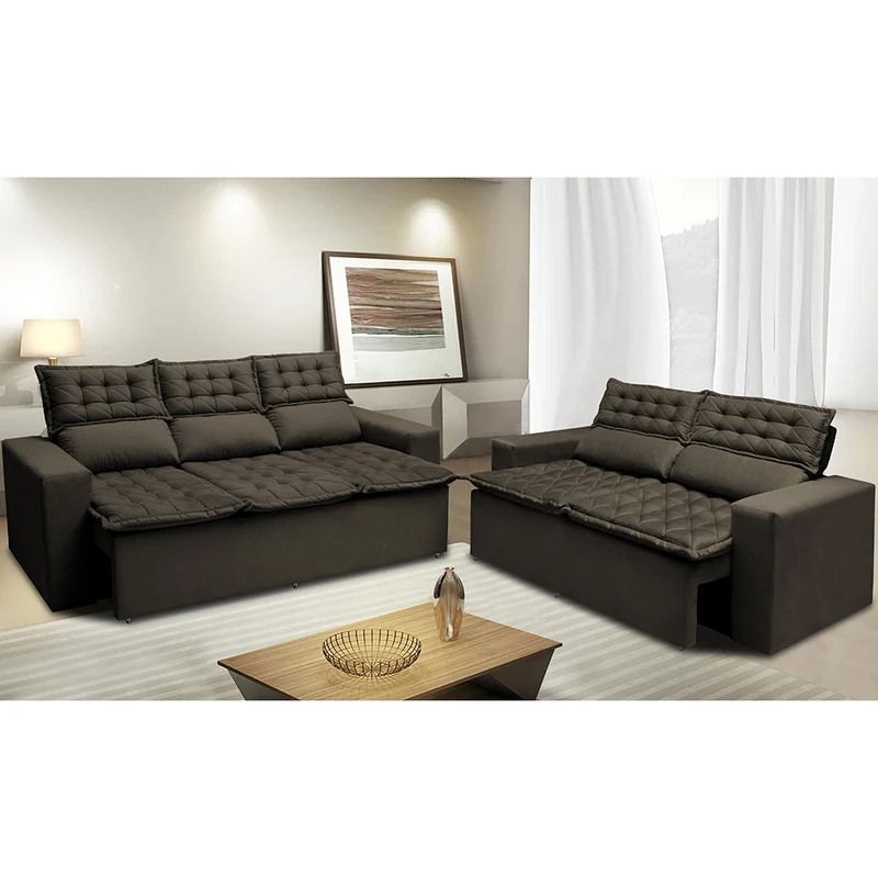 Conjunto de Sofá 3 e 2 Lugares Retrátil e Reclinável Cama inBox Slim Café / 2,00m x 1,50m