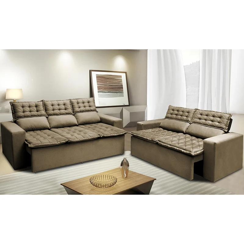 Conjunto de Sofá 3 e 2 Lugares Retrátil e Reclinável Cama inBox Slim Castor / 2,00m x 1,50m