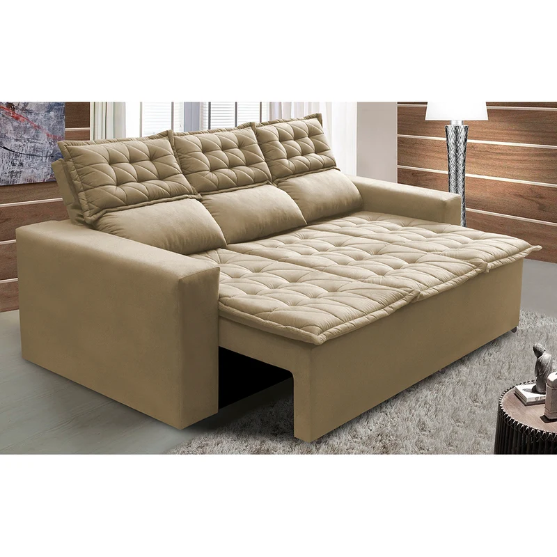 Sofá Retrátil e Reclinável Cama inBox Slim Velusoft Bege / 2,00m