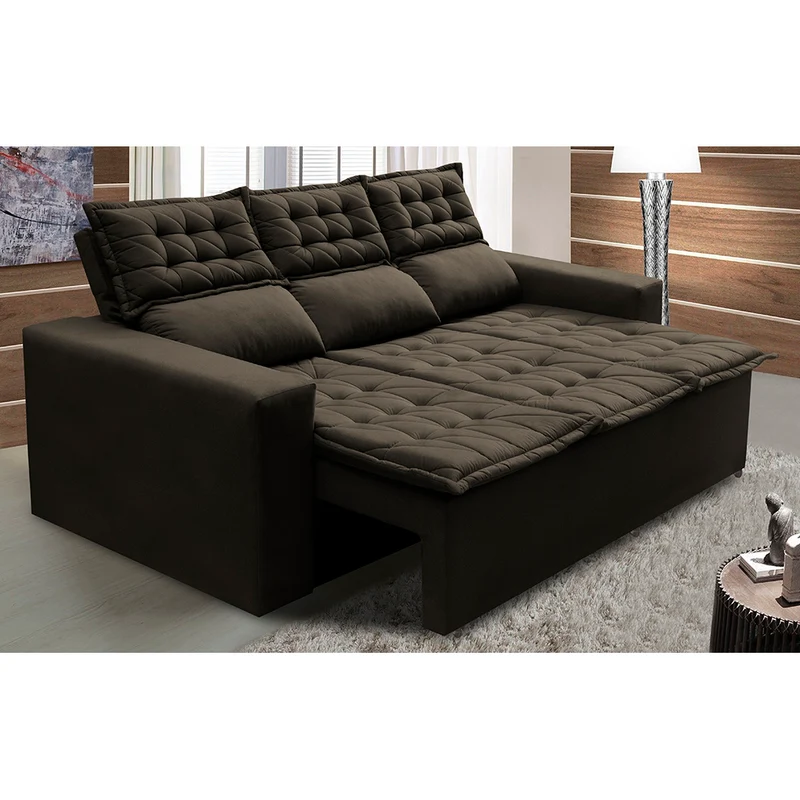 Sofá Retrátil e Reclinável Cama inBox Slim Velusoft Café / 2,00m