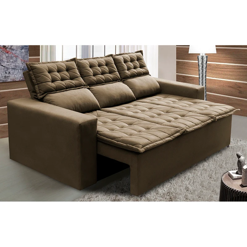 Sofá Retrátil e Reclinável Cama inBox Slim Velusoft Castor / 2,00m