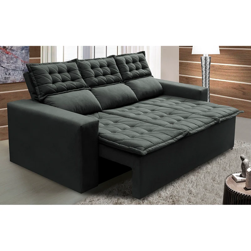 Sofá Retrátil e Reclinável Cama inBox Slim Velusoft Cinza / 2,00m