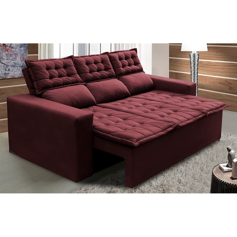 Sofá Retrátil e Reclinável Cama inBox Slim Velusoft Vinho / 2,00m