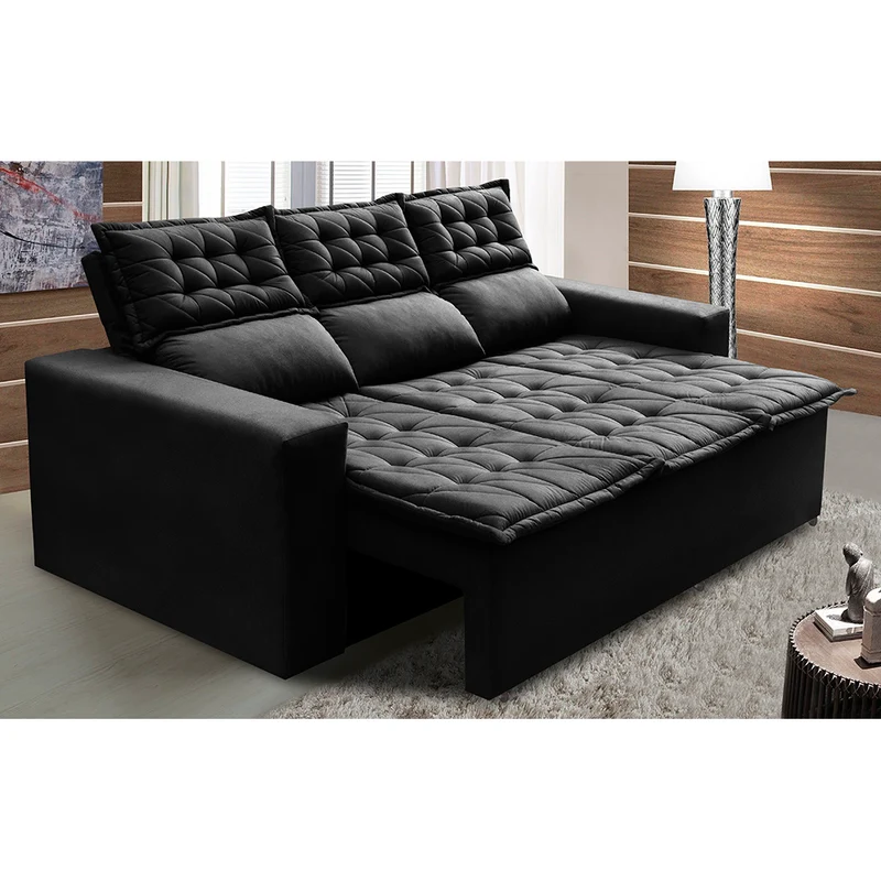 Sofá Retrátil e Reclinável Cama inBox Slim Velusoft Preto / 2,00m