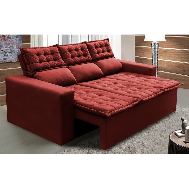 Sofá Retrátil e Reclinável Cama inBox Slim Velusoft Vermelho / 2,00m