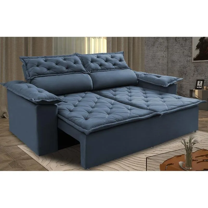 Sofá Retrátil e Reclinável Cama inBox Compact 1,50m Tecido Suede Velusoft Azul