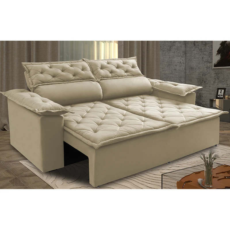 Sofá Retrátil e Reclinável Cama inBox Compact Velusoft Bege / 1,80m