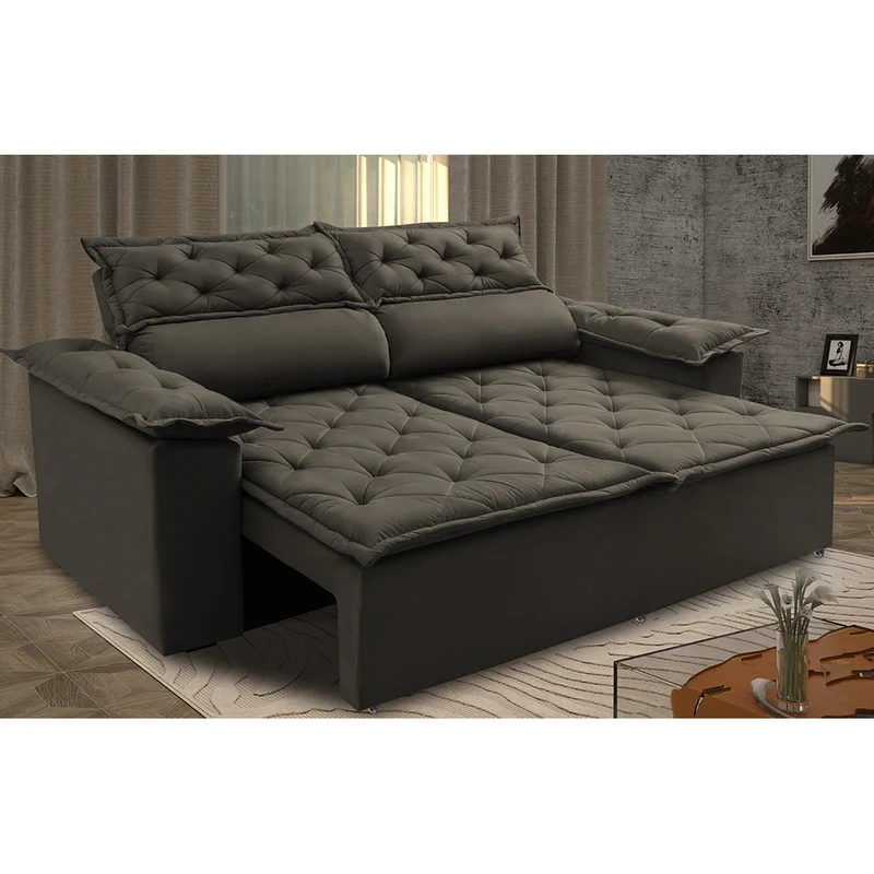 Sofá Retrátil e Reclinável Cama inBox Compact Velusoft Café / 1,80m