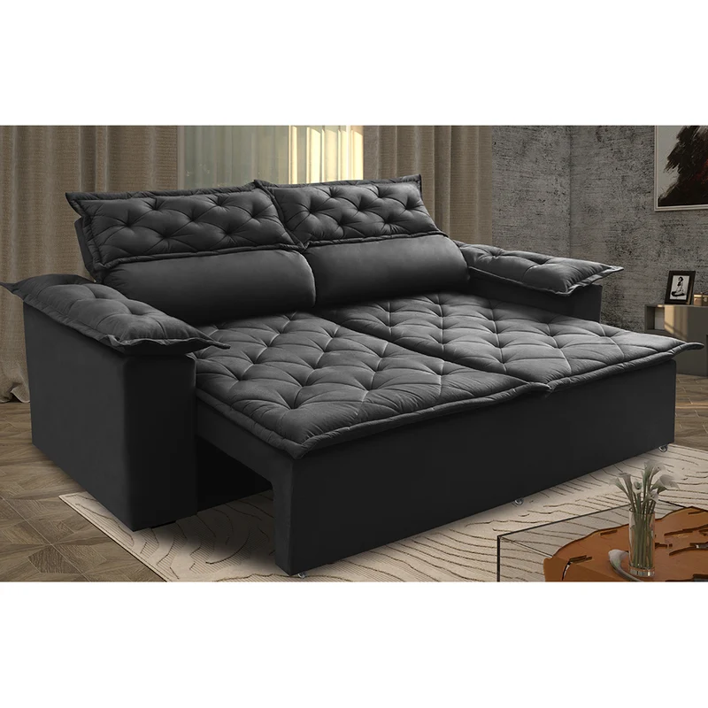Sofá Retrátil e Reclinável Cama inBox Compact Velusoft Preto / 1,80m