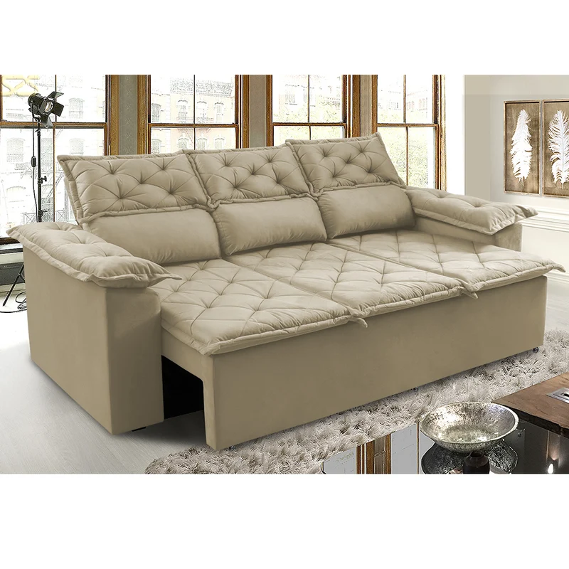 Sofá Retrátil e Reclinável Cama inBox Compact Velusoft Bege / 2,00m