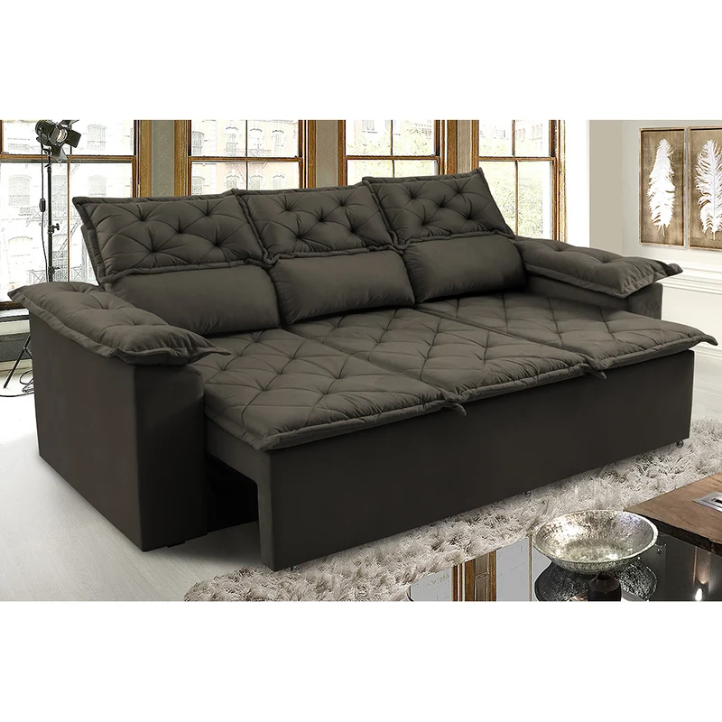Sofá Retrátil e Reclinável Cama inBox Compact Velusoft Café / 2,00m