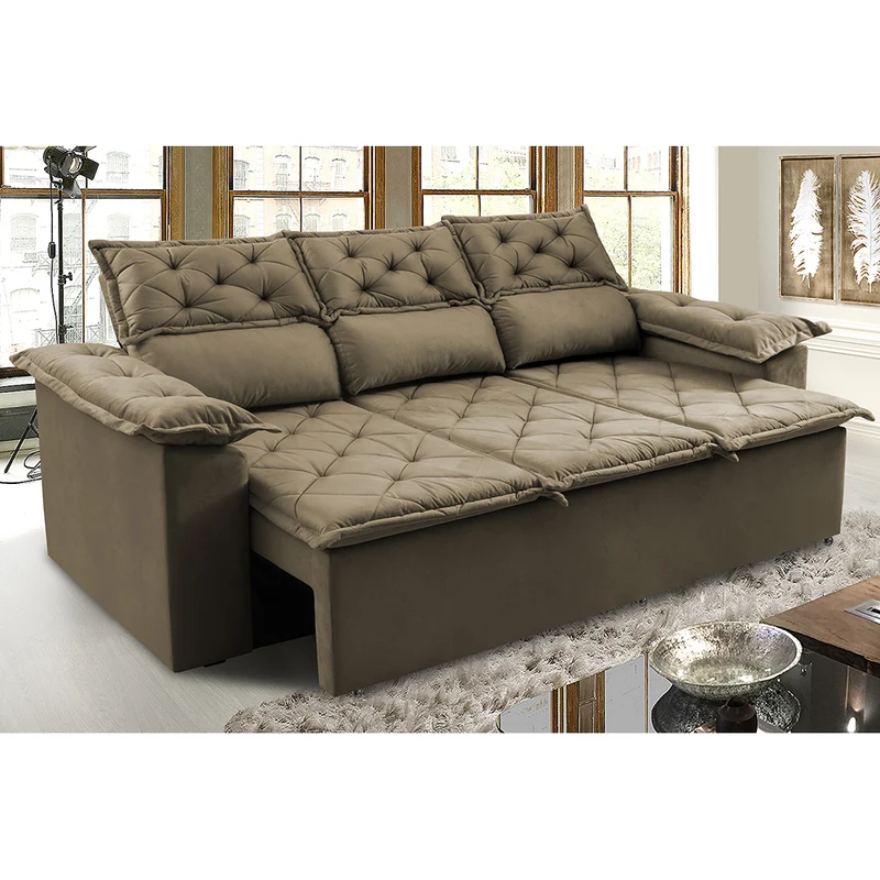 Sofá Retrátil e Reclinável Cama inBox Compact Velusoft Castor / 2,00m