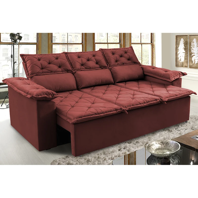 Sofá Retrátil e Reclinável Cama inBox Compact Velusoft Vermelho / 2,00m
