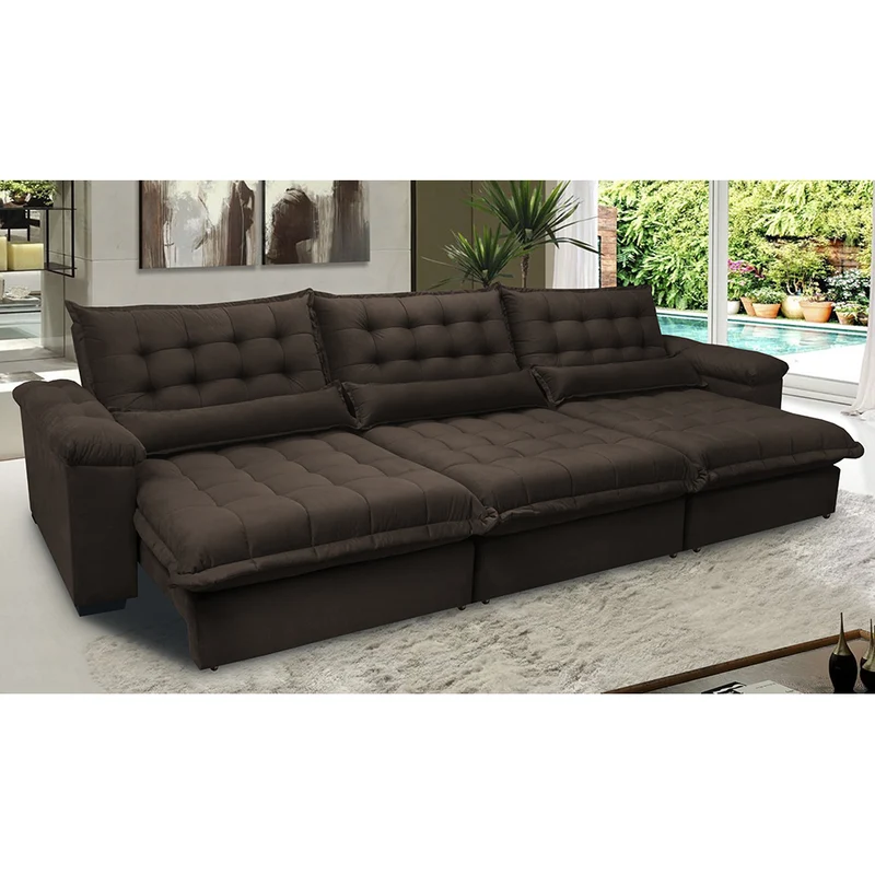 Sofá Retrátil e Reclinável Aconchego com Molas Ensacadas Velusoft Cama inBox Café / 3,22m