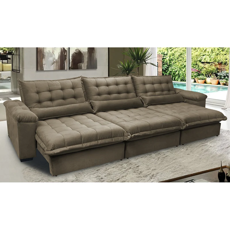 Sofá Retrátil e Reclinável Aconchego com Molas Ensacadas Velusoft Cama inBox Castor / 3,22m