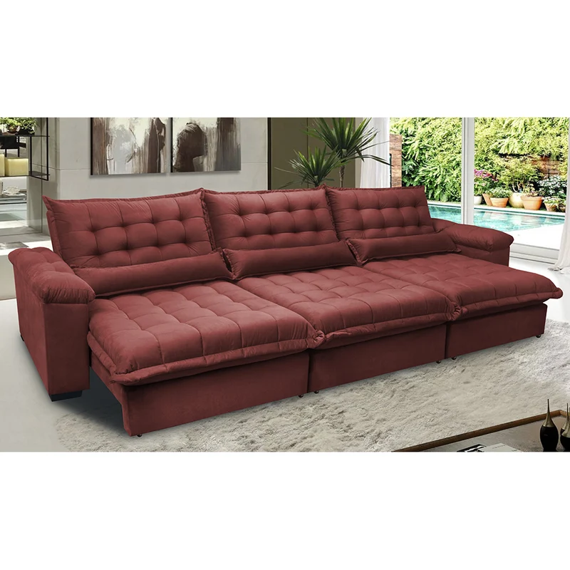 Sofá Retrátil e Reclinável Aconchego com Molas Ensacadas Velusoft Cama inBox Vermelho / 3,22m
