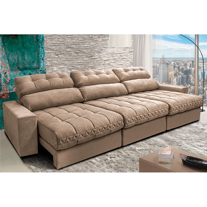 Sofá Retrátil e Reclinável com Molas Ensacadas Cama inBox Master Tecido Suede Bege / 3,22m