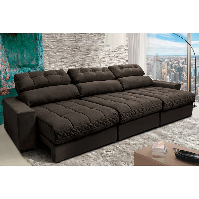 Sofá Retrátil e Reclinável com Molas Ensacadas Cama inBox Master Tecido Suede Café / 3,22m