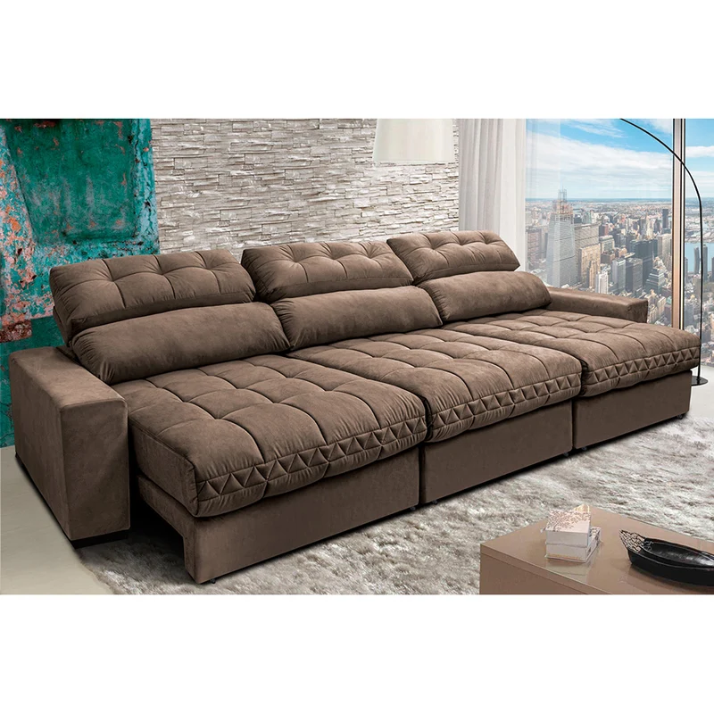 Sofá Retrátil e Reclinável com Molas Ensacadas Cama inBox Master Tecido Suede Castor / 3,22m