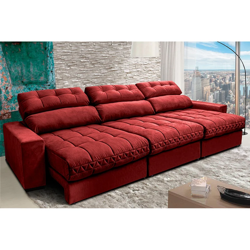 Sofá Retrátil e Reclinável com Molas Ensacadas Cama inBox Master Tecido Suede Vermelho / 3,22m