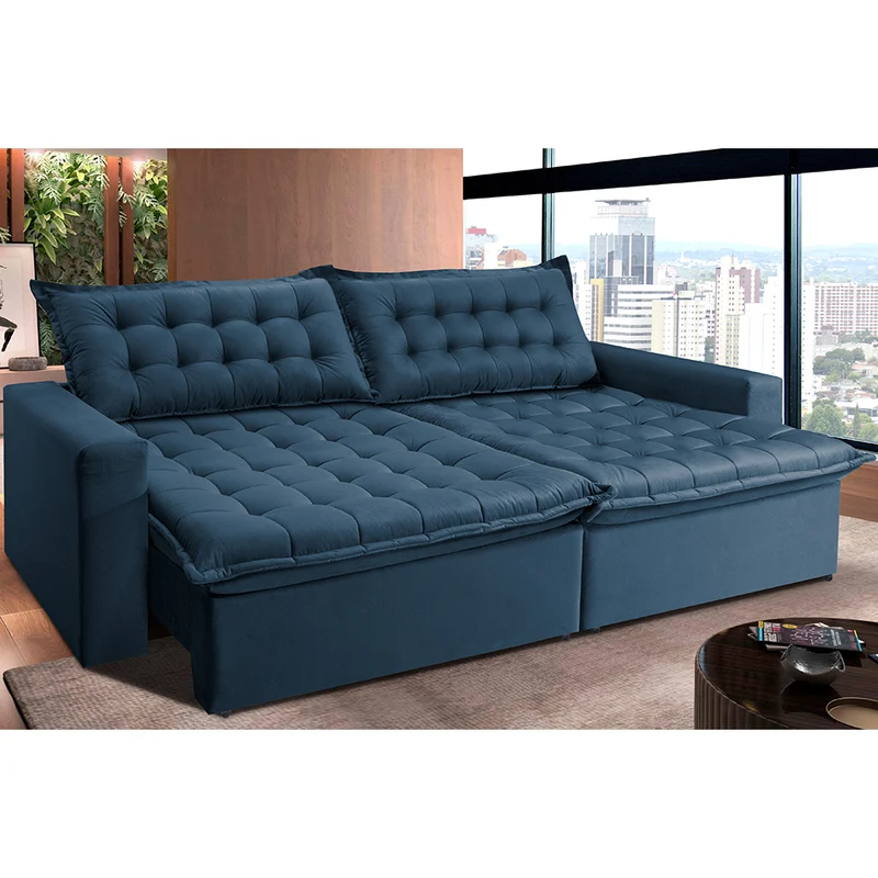 Sofá Retrátil Reclinável e Cama Cama inBox Flex Suede Velusoft Azul / 2,35m
