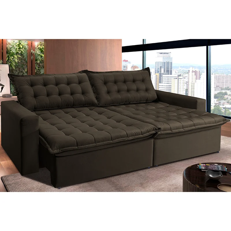 Sofá Retrátil Reclinável e Cama Cama inBox Flex Suede Velusoft Café / 2,35m
