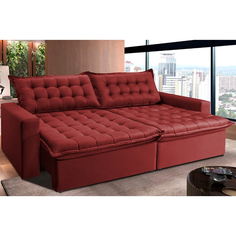 Sofá Retrátil Reclinável e Cama Cama inBox Flex Suede Velusoft Vermelho / 2,75m