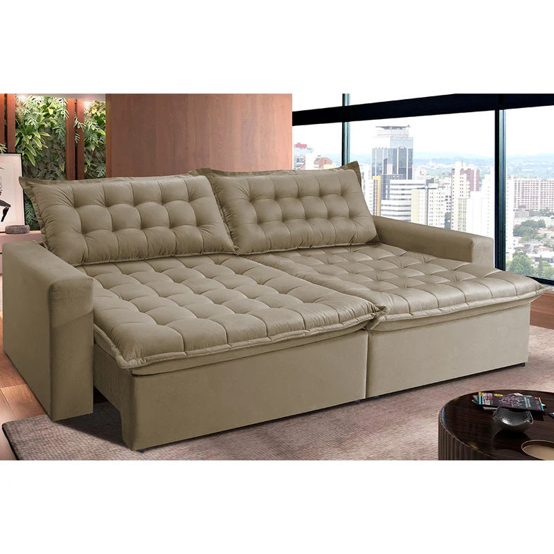 Sofá Retrátil Reclinável e Cama Cama inBox Flex Suede Velusoft Bege / 2,95m
