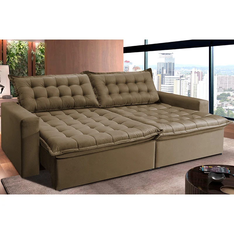 Sofá Retrátil Reclinável e Cama Cama inBox Flex Suede Velusoft Castor / 2,95m