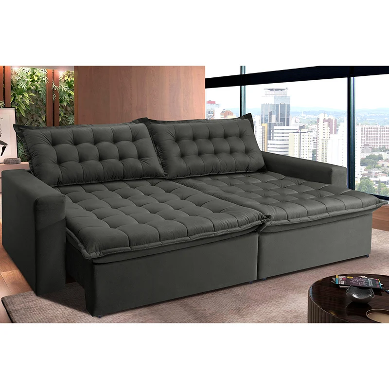 Sofá Retrátil Reclinável e Cama Cama inBox Flex Suede Velusoft Cinza / 2,95m