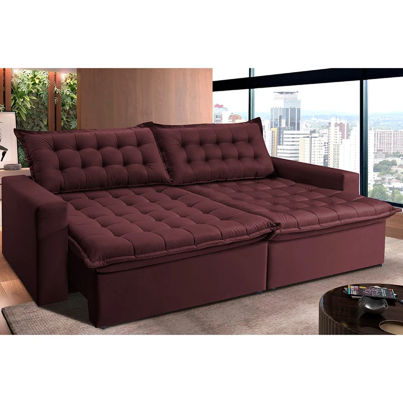 Sofá Retrátil Reclinável e Cama Cama inBox Flex Suede Velusoft Vinho / 2,95m