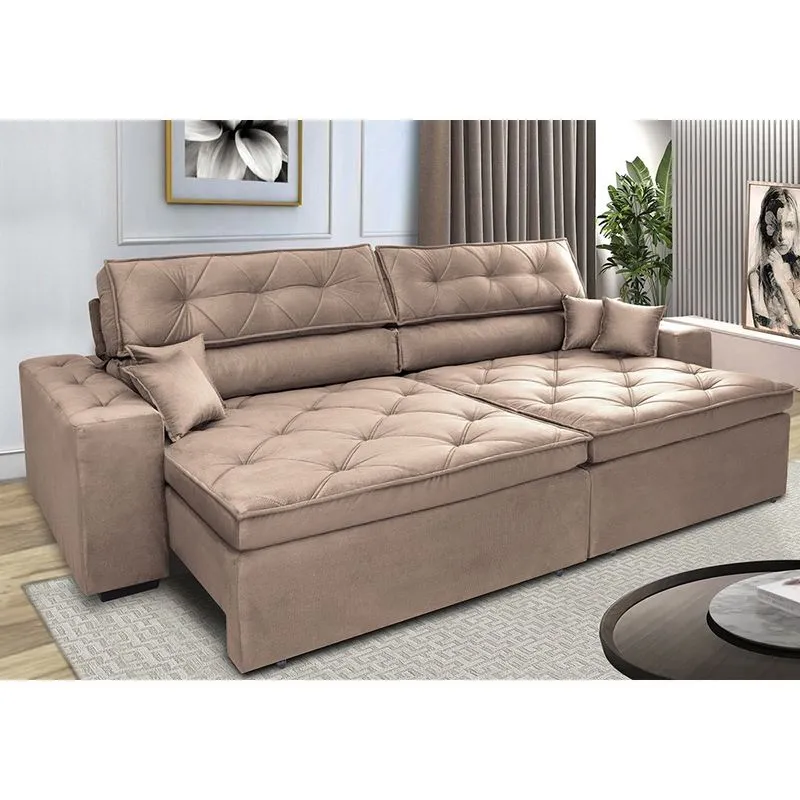 Sofá Retrátil e Reclinável 2,12m com Molas Cama inBox Estilo Suede Velusoft Castor