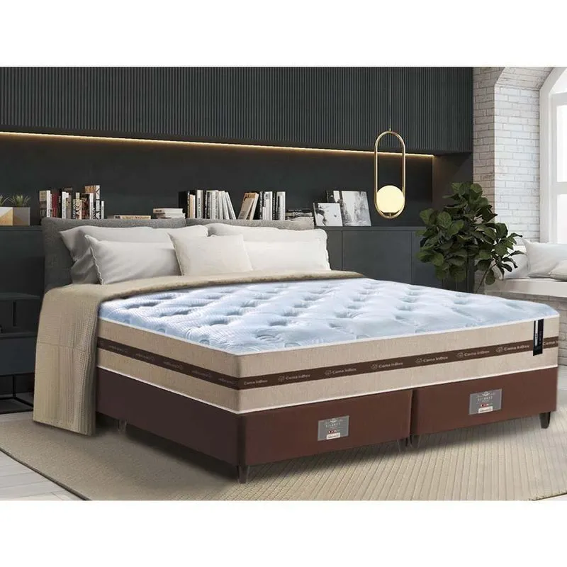 Conjunto Cama Box Queen (colchão + Box) De Molas Cama Inbox Smart Pró 158x198x60 Bege