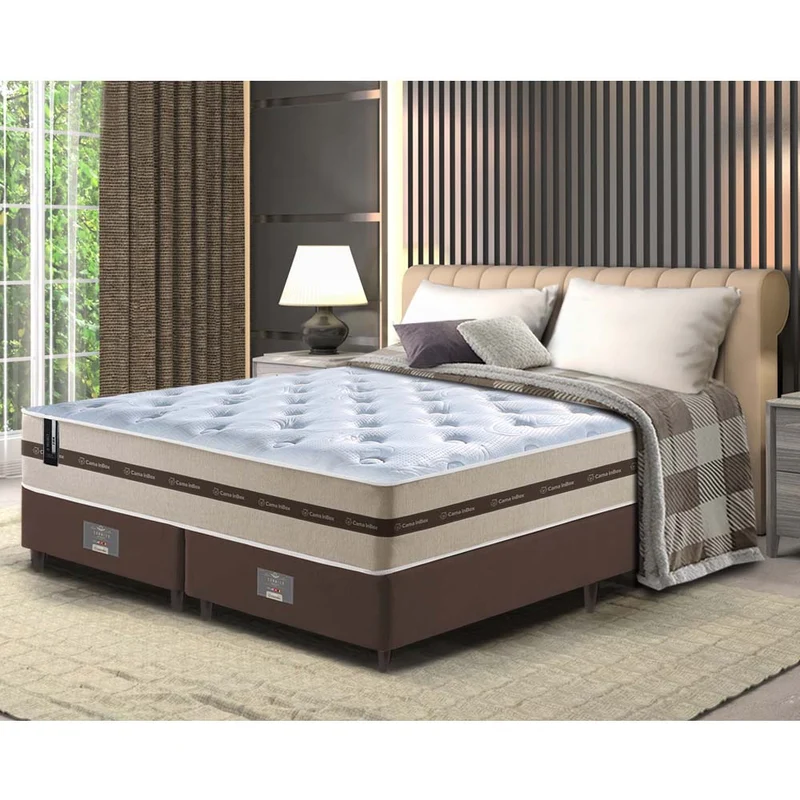 Conjunto Cama Box (Colchão + Box) de Molas Ensacadas Cama inBox Smart Bege / King