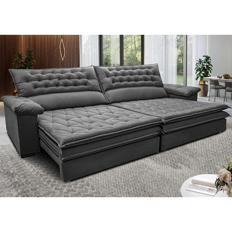 Sofá Retrátil e Reclinável Molas Ensacadas Cama inBox Botonê Cinza / 3,82m