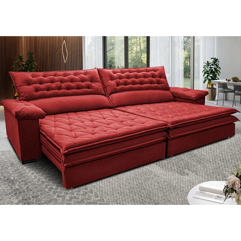 Sofá Retrátil e Reclinável Molas Ensacadas Cama inBox Botonê Vermelho / 3,82m