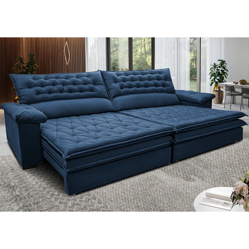 Sofá Retrátil e Reclinável Molas Ensacadas Cama inBox Botonê Azul / 4,12m