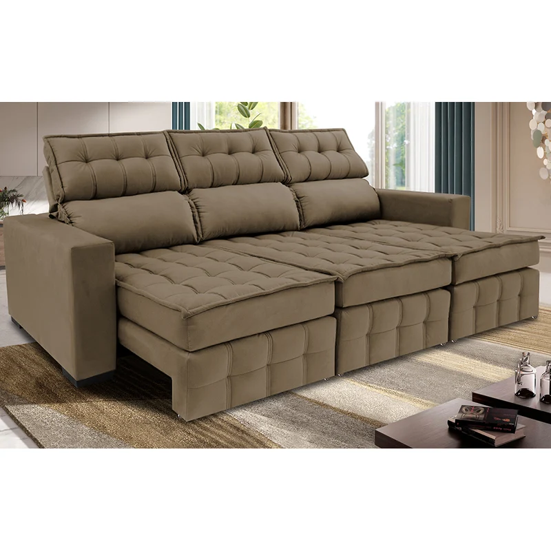 Sofá Retrátil e Reclinável Nobre com Molas Ensacadas Velusoft Cama inBox Castor / 2,50m
