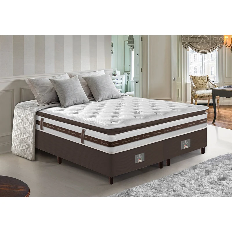 Cama Box Colchão + Box Relax Pillow de Molas Ensacadas Cama inBox Café / Queen