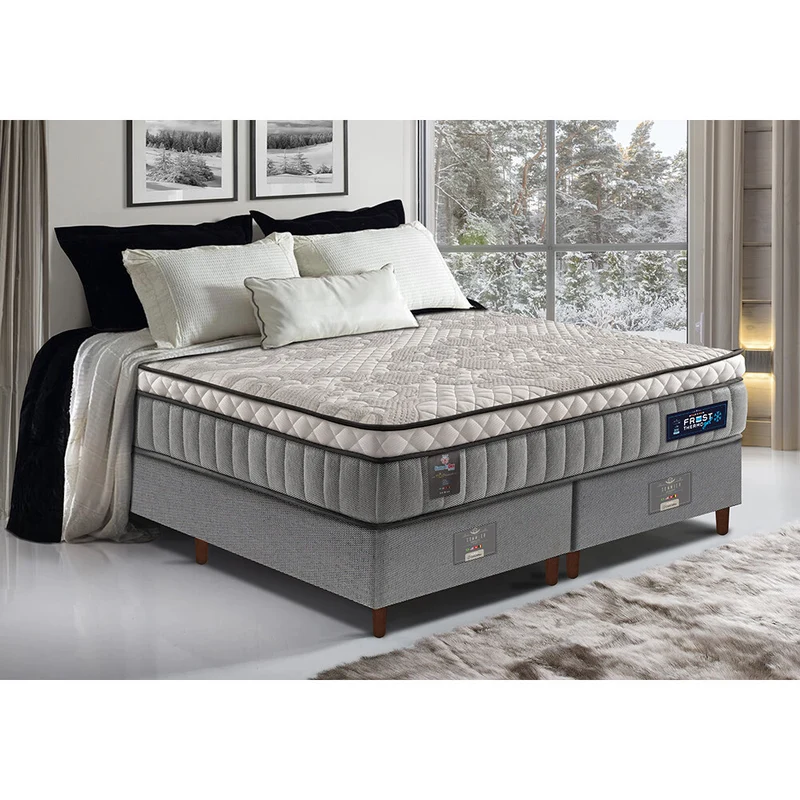 Cama Box Colchão Euro Pillow + Box Molas Ensacadas Cama inBox Frost ThermoGel Cinza / Casal