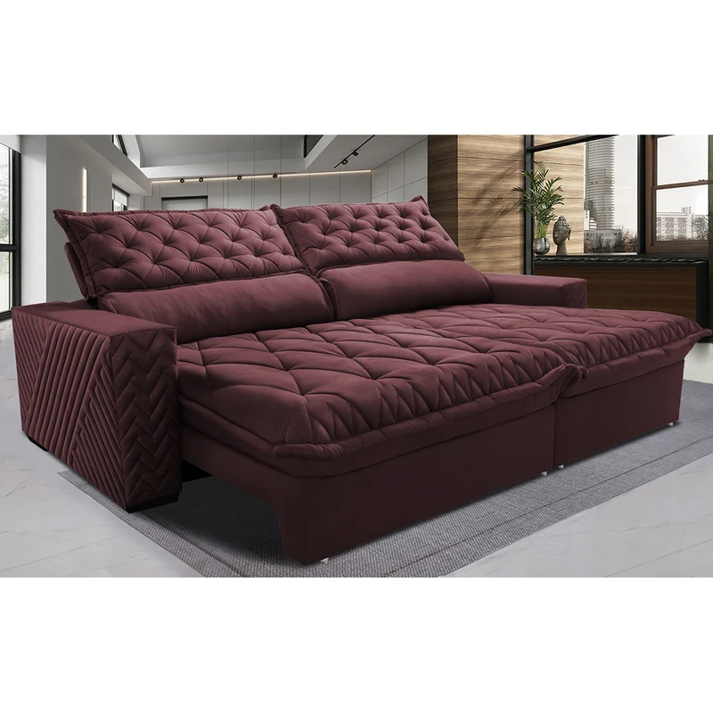 Sofá Retrátil e Reclinável Molas Ensacadas Cama inBox Spazus com Bordado 3D Vinho / 2,35m