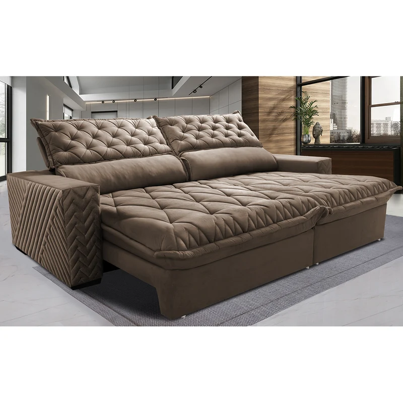 Sofá Retrátil e Reclinável Molas Ensacadas Cama inBox Spazus com Bordado 3D Castor / 2,55m