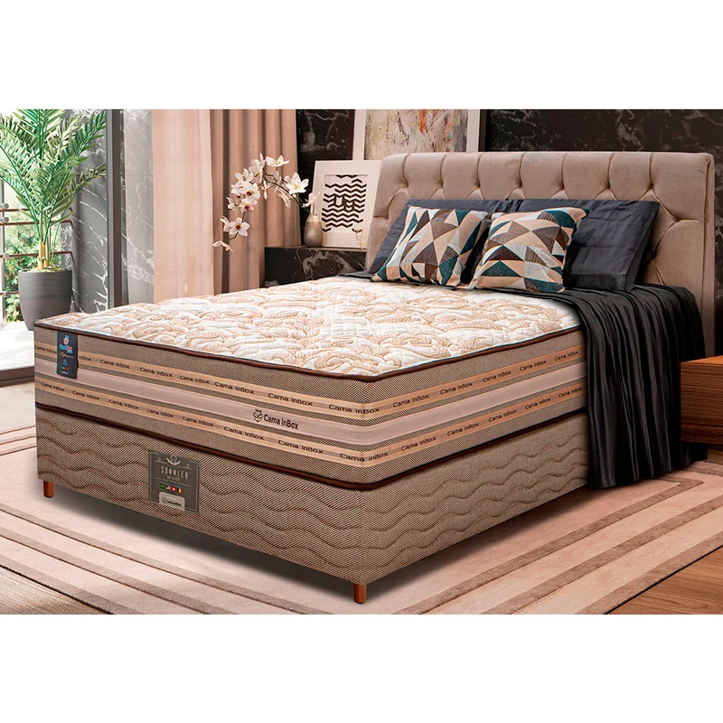 Cama Box Colchão Pillow In + Box Duo Linem de Molas Ensacadas Cama inBox Bege / Casal