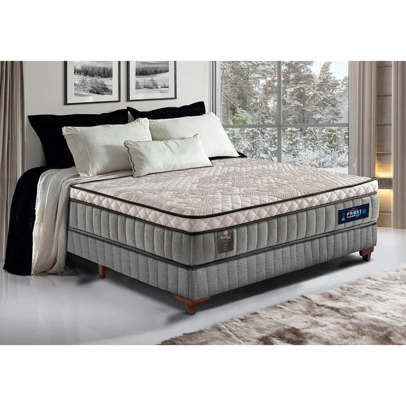 Cama Box Colchão Euro Pillow + Box Molas Ensacadas Cama inBox Frost ThermoGel Living Cinza / Solteiro