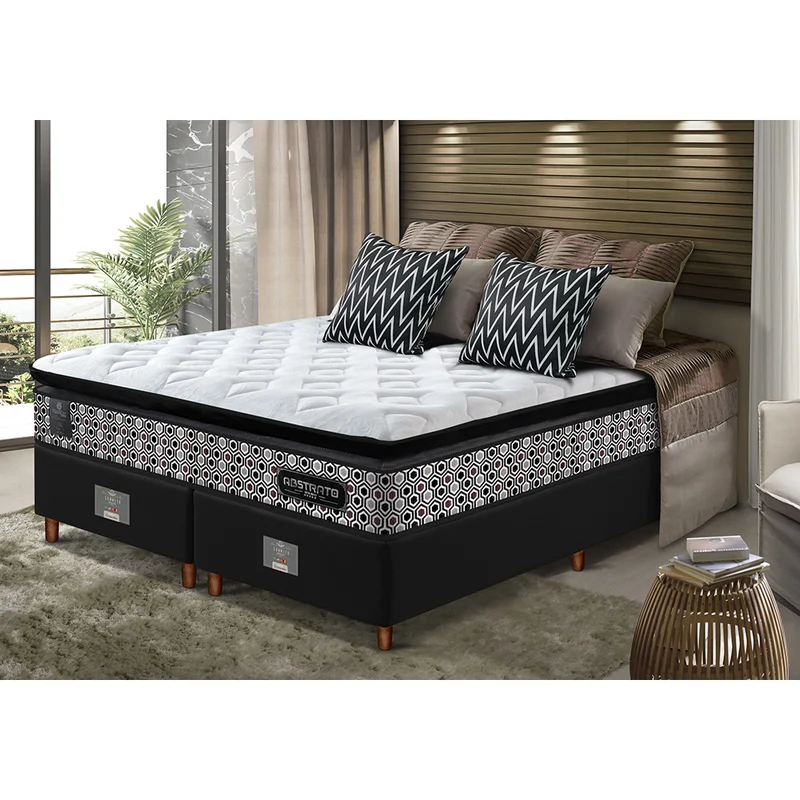 Cama Box Colchão Pillow Top + Box Abstrato de Molas Ensacadas Cama inBox Preto / King
