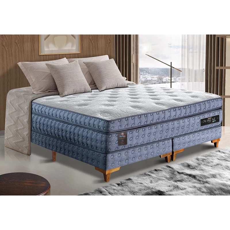 Cama Box Colchão Euro Pillow + Box Molas Ensacadas Cama inBox Supreme Confort Gel Living Cinza / Solteiro