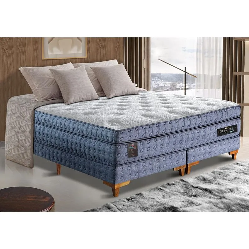 Cama Box Queen Colchão Euro Pillow + Box 158x198x70 Molas Ensacadas Cama Inbox Supreme Confort Gel