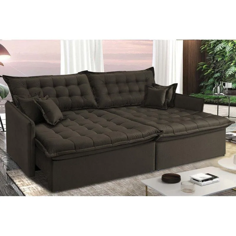 Sofá Sem Caixa Retrátil E Reclinável 1,95m Cama Inbox Versátil Suede Velusoft Café