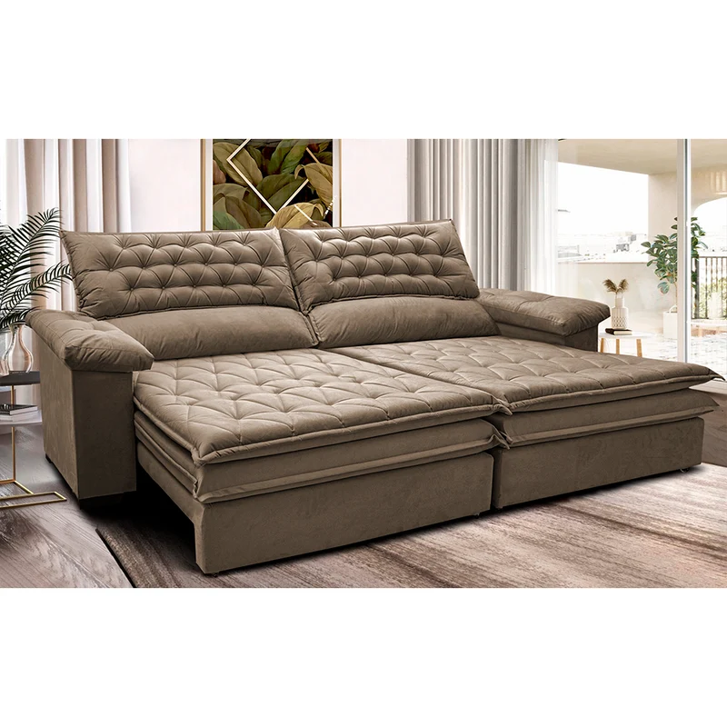 Sofá Retrátil e Reclinável Molas Ensacadas Cama inBox Alemanha com Espuma Viscoelástico Velusoft Castor / 2,72m