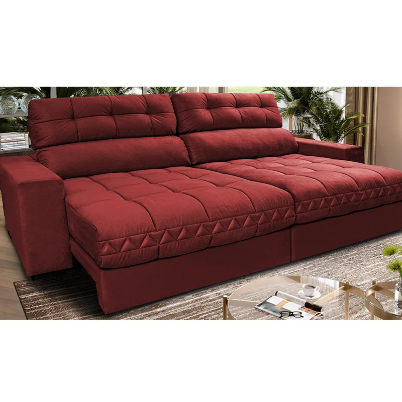 Sofá Retrátil e Reclinável Molas Ensacadas Cama inBox Brasil Velusoft Vermelho / 2,52m